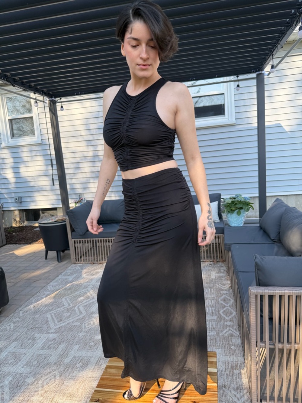 House of Harlow 1960 Effortless Outfit Black Ruched Two-Piece